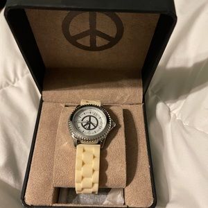 Lucky Brand peace sign watch - white silicone band